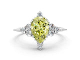 White gold Fancy Yellow Pear Cut Brilliant Diamond with Cluster Setting on a Beaded Band and Four-Prong Setting_36