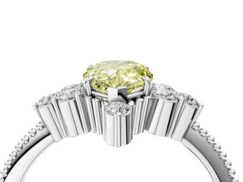 White gold Fancy Yellow Pear Cut Brilliant Diamond with Cluster Setting on a Beaded Band and Four-Prong Setting_40