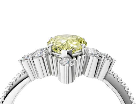 White gold Fancy Yellow Pear Cut Brilliant Diamond with Cluster Setting on a Beaded Band and Four-Prong Setting_58