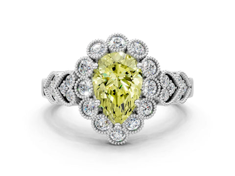 White gold Fancy Yellow Pear Cut Brilliant Milgrain Pave Heart Band Solitaire Ring_12