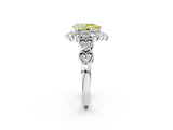 White gold Fancy Yellow Pear Cut Brilliant Milgrain Pave Heart Band Solitaire Ring_14