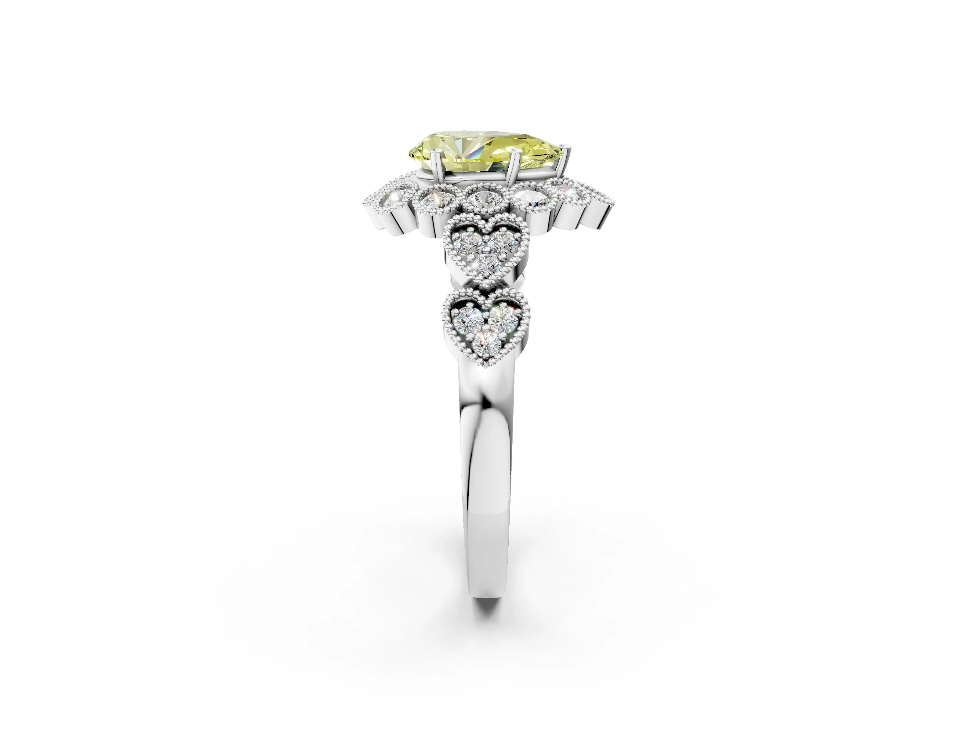 White gold Fancy Yellow Pear Cut Brilliant Milgrain Pave Heart Band Solitaire Ring_14