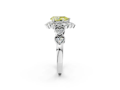 White gold Fancy Yellow Pear Cut Brilliant Milgrain Pave Heart Band Solitaire Ring_14