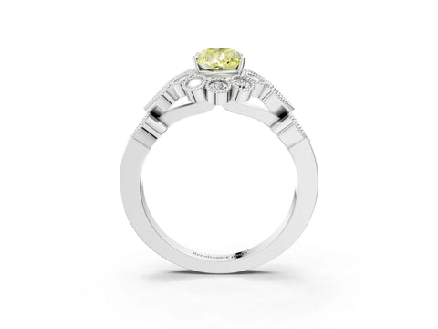 White gold Fancy Yellow Pear Cut Brilliant Milgrain Pave Heart Band Solitaire Ring_15