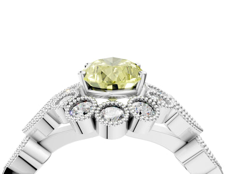 White gold Fancy Yellow Pear Cut Brilliant Milgrain Pave Heart Band Solitaire Ring_16