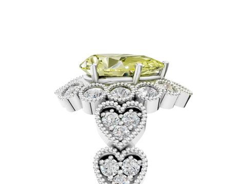 White gold Fancy Yellow Pear Cut Brilliant Milgrain Pave Heart Band Solitaire Ring_17