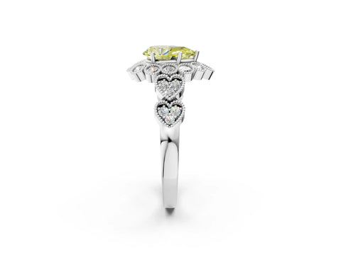 White gold Fancy Yellow Pear Cut Brilliant Milgrain Pave Heart Band Solitaire Ring_2