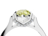 White gold Fancy Yellow Pear Cut Brilliant Solitaire Diamond Ring with Channel Set Band and Bar Prong Setting_4