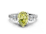 White gold Fancy Yellow Pear Cut Brilliant Three-Stone Diamond Ring with Pavé Band and Four-Prong Setting_15