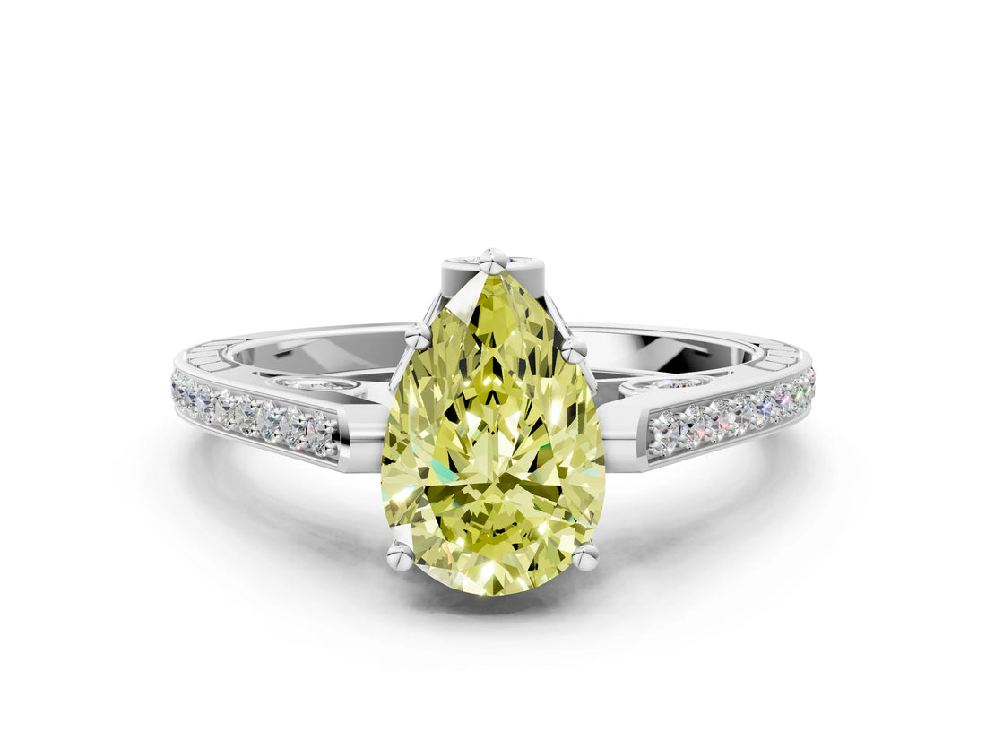 White gold Fancy Yellow Pear  Cut Cathedral Pave Diamond Engagement Ring with Six-Prong Setting_31