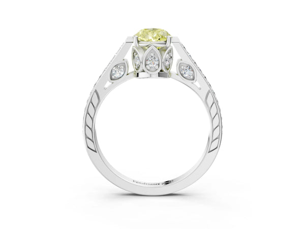 White gold Fancy Yellow Pear  Cut Cathedral Pave Diamond Engagement Ring with Six-Prong Setting