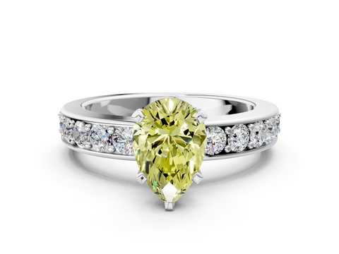 White gold Fancy Yellow Pear  Cut Channel Set Diamond Engagement Ring with Four-Prong Setting_236