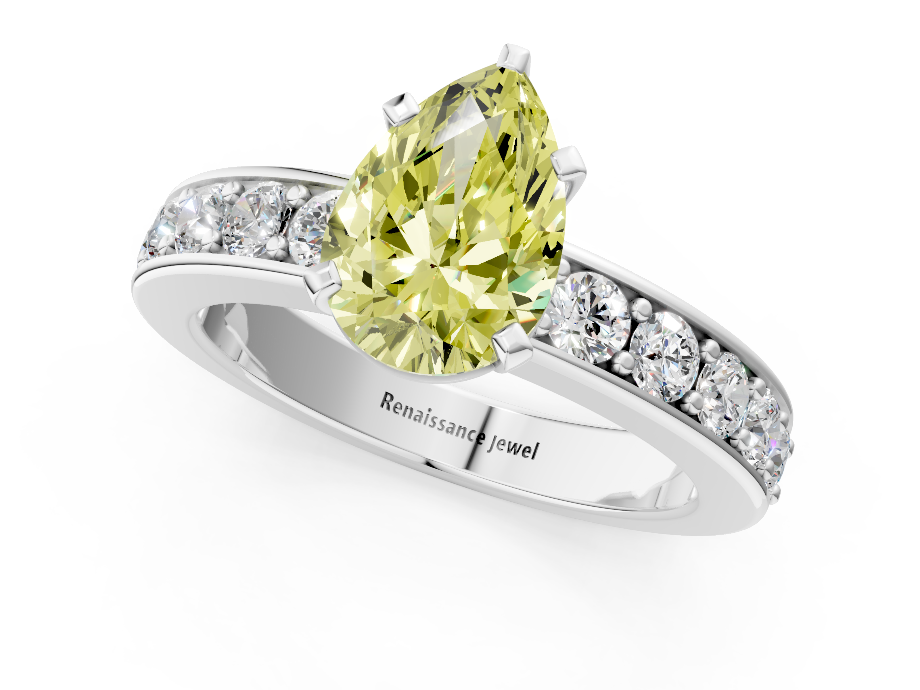 White gold Fancy Yellow Pear  Cut Channel Set Diamond Engagement Ring with Four-Prong Setting_237