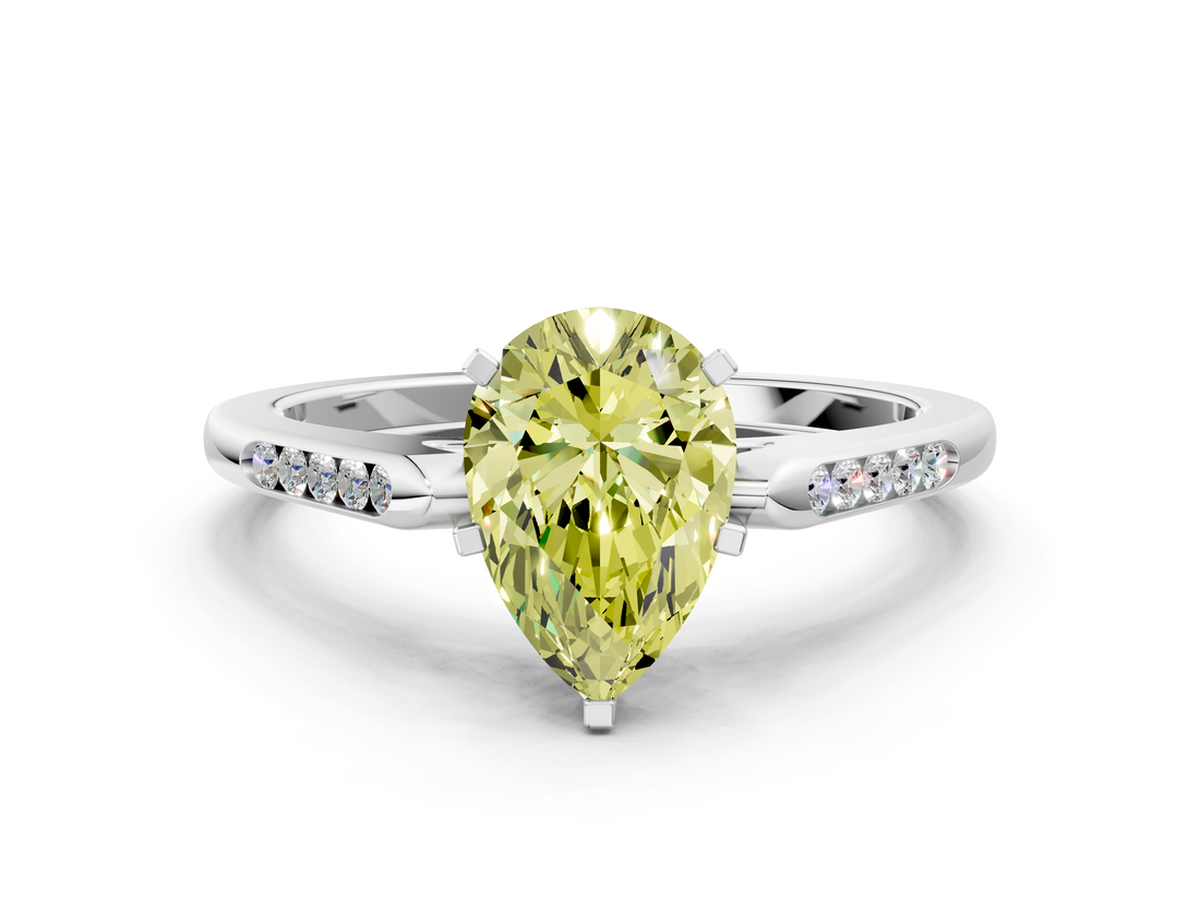 White gold Fancy Yellow Pear  Cut Channel Set Solitaire Engagement Ring with Four-Prong Setting_213
