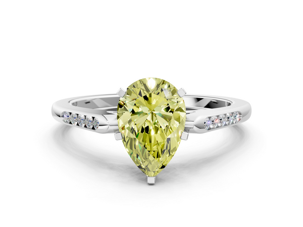 Platinum Fancy Yellow Pear  Cut Channel Set Solitaire Engagement Ring with Four-Prong Setting
