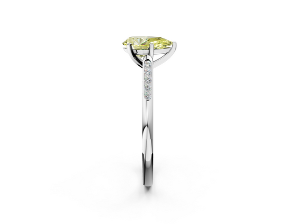 Platinum Fancy Yellow Pear  Cut Channel Set Solitaire Engagement Ring with Four-Prong Setting