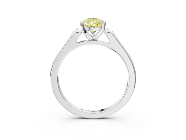 Platinum Fancy Yellow Pear  Cut Channel Set Solitaire Engagement Ring with Four-Prong Setting