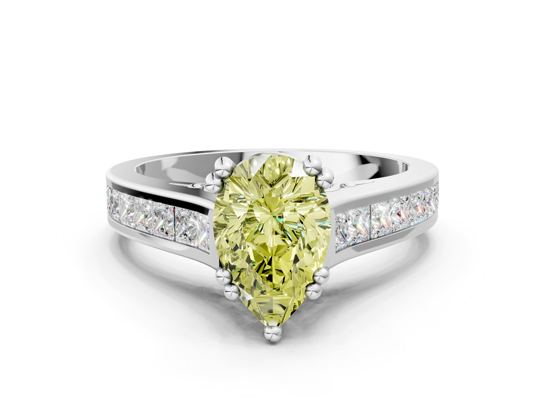 White gold Fancy Yellow Pear  Cut Channel Set Solitaire Engagement Ring with Prong Setting_20