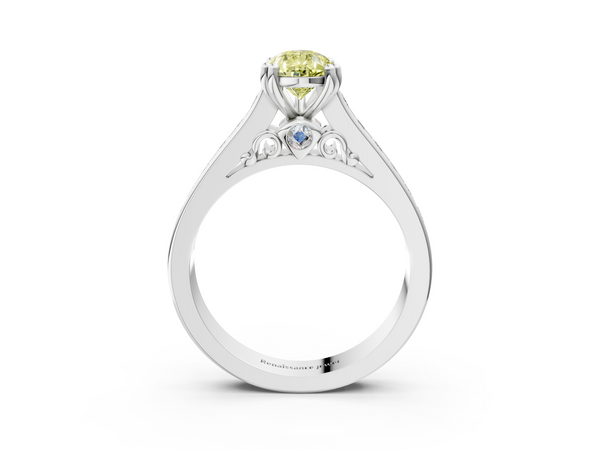 Platinum Pear-Shaped Channel Set Solitaire Engagement Ring Setting for Fancy Yellow Center with Double Claw Prongs