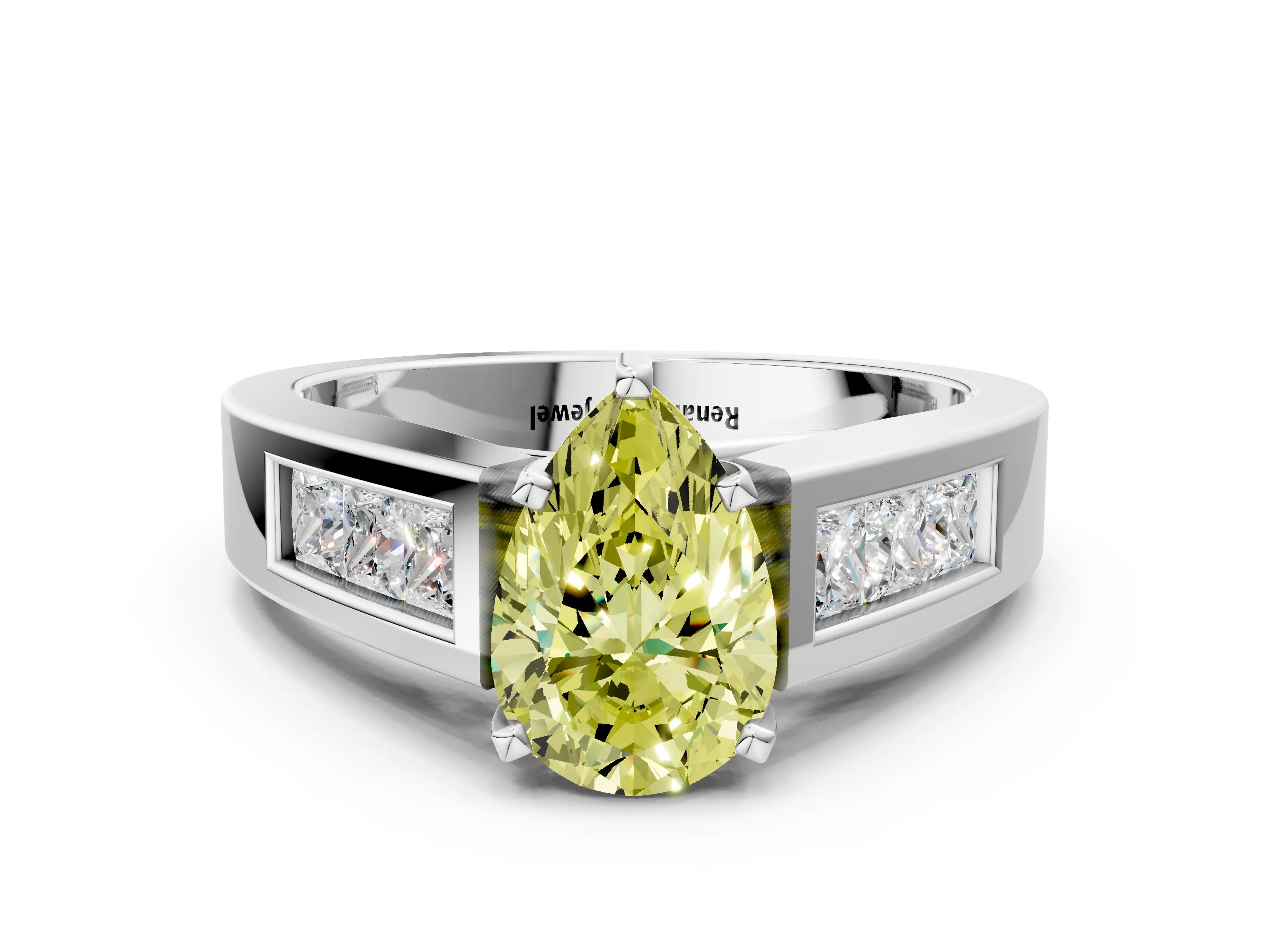 White gold Fancy Yellow Pear Cut Cut Channel Set Solitaire Ring with Four-Prong Setting_12