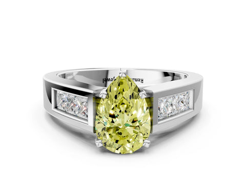 White gold Fancy Yellow Pear Cut Cut Channel Set Solitaire Ring with Four-Prong Setting_12