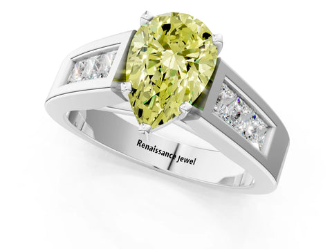 White gold Fancy Yellow Pear Cut Cut Channel Set Solitaire Ring with Four-Prong Setting_13