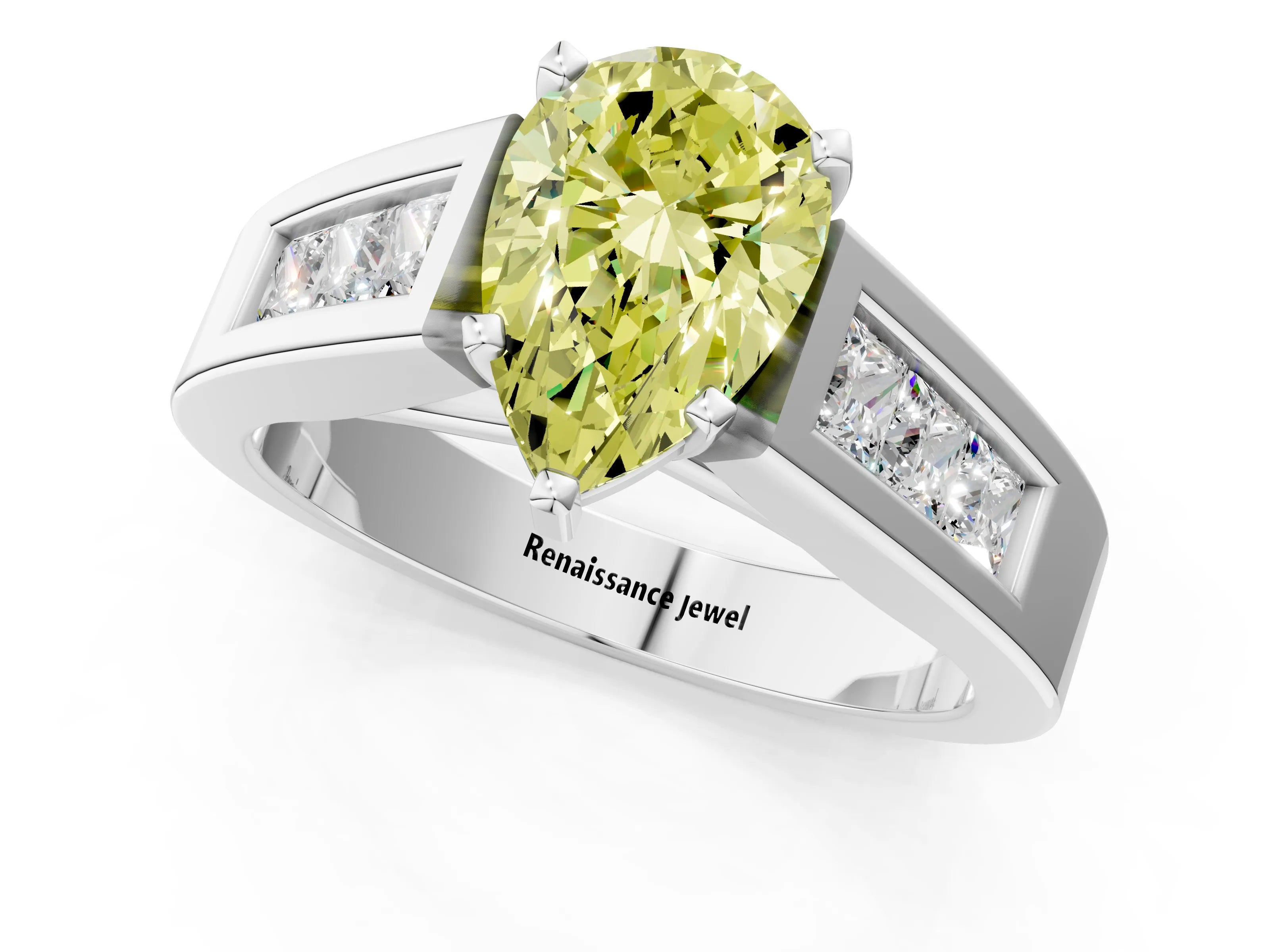 White gold Fancy Yellow Pear Cut Cut Channel Set Solitaire Ring with Four-Prong Setting_13