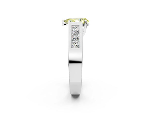 Platinum Fancy Yellow Pear Cut Cut Channel Set Solitaire Ring with Four-Prong Setting