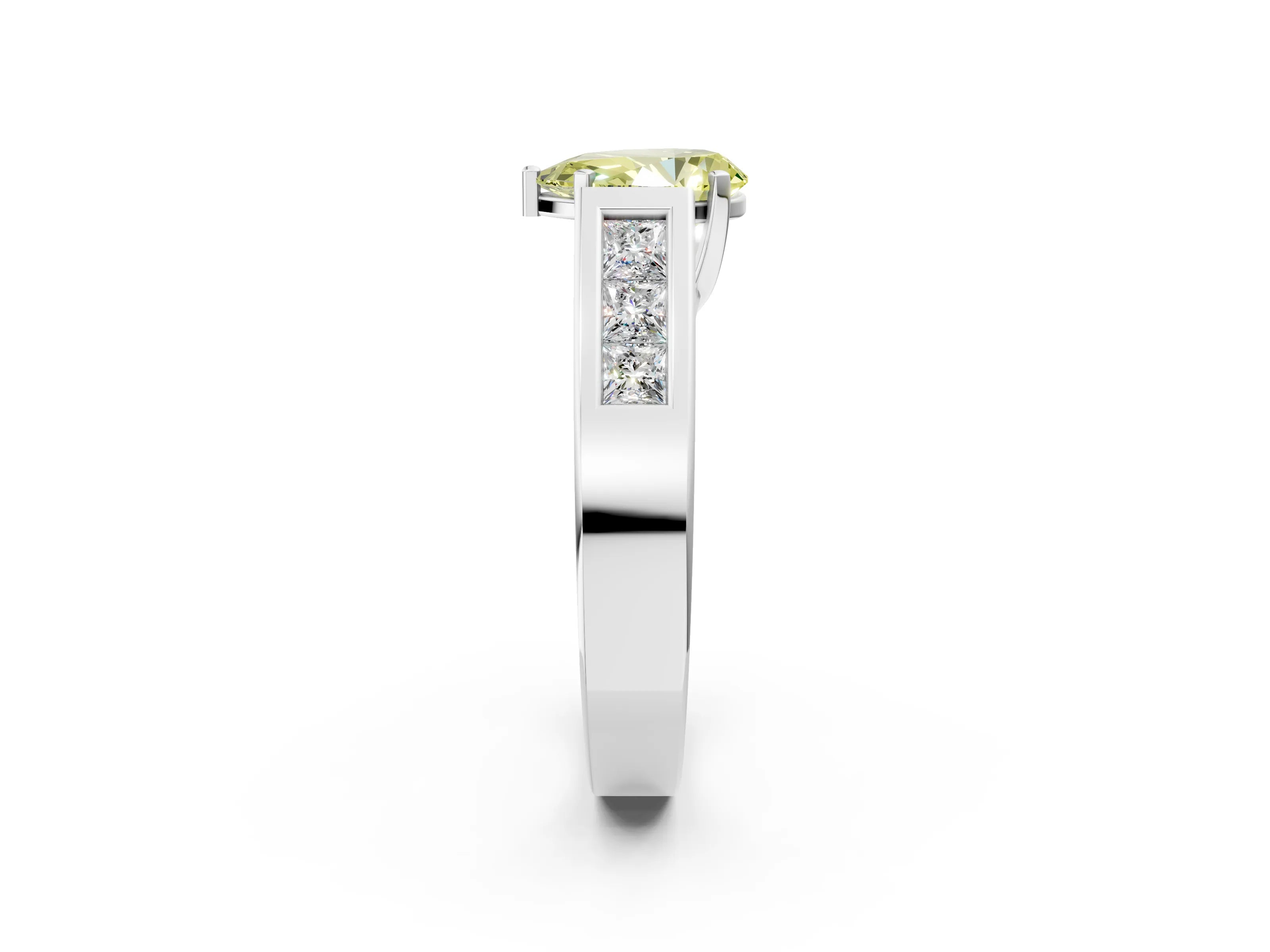 White gold Fancy Yellow Pear Cut Cut Channel Set Solitaire Ring with Four-Prong Setting_2