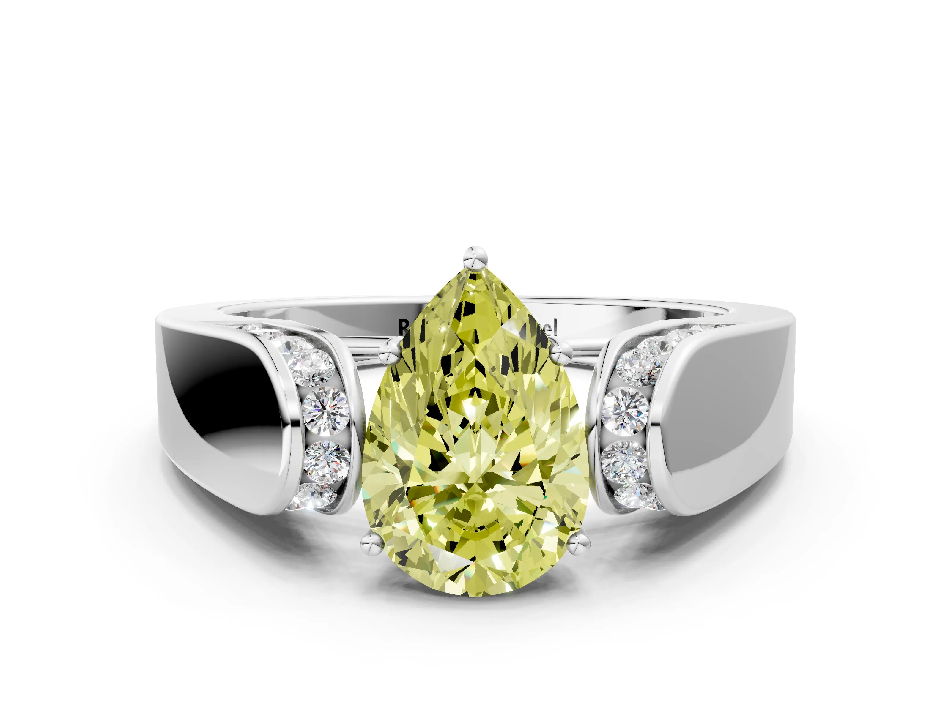 White gold Fancy Yellow Pear Cut Cut Diamond Channel Set Solitaire Ring with Four-Prong Setting_120