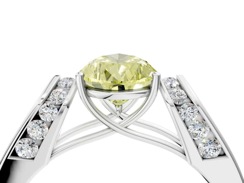 White gold Fancy Yellow Pear Cut Cut Diamond Channel Set Solitaire Ring with Four-Prong Setting_124