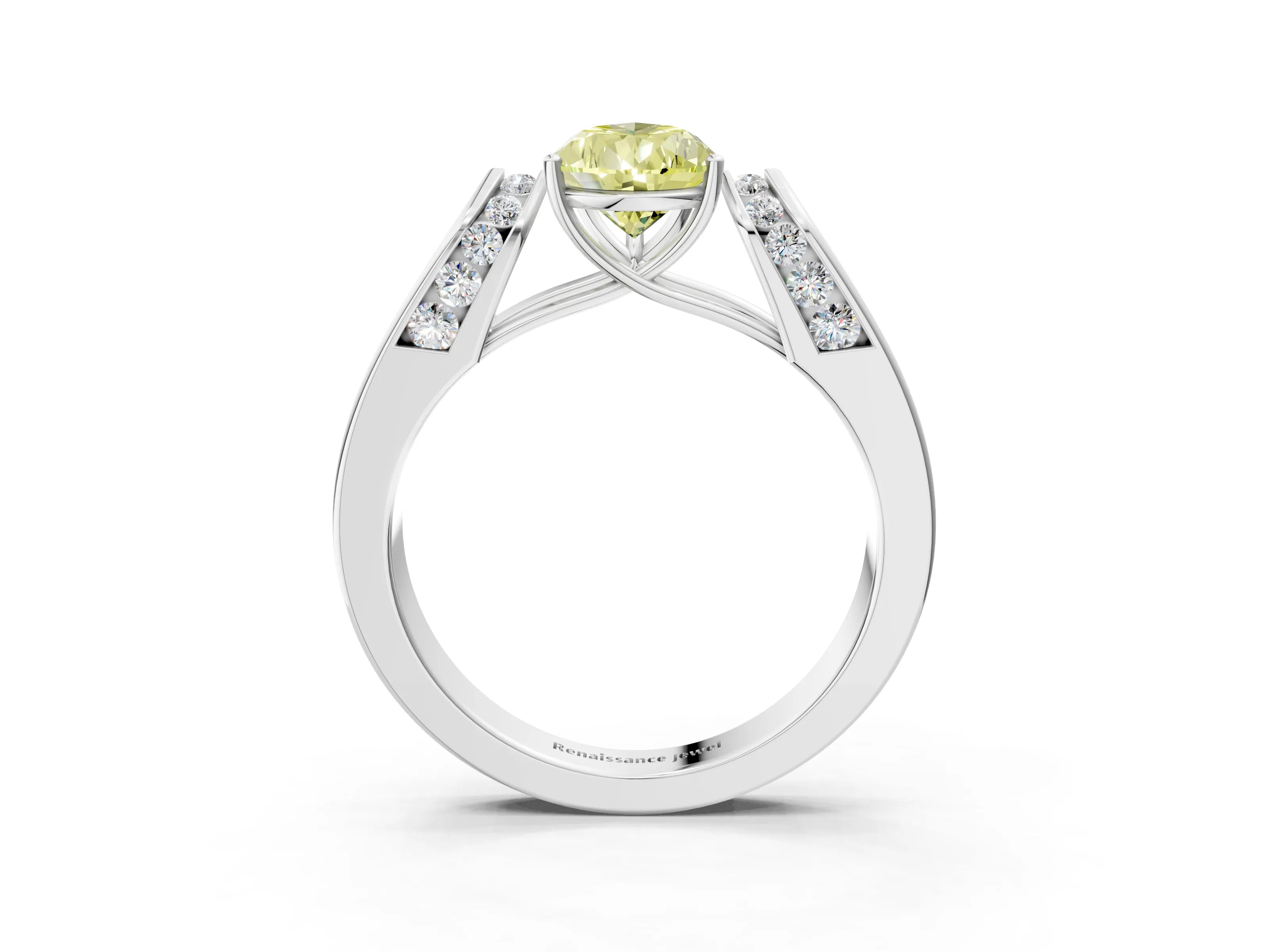White gold Fancy Yellow Pear Cut Cut Diamond Channel Set Solitaire Ring with Four-Prong Setting_3