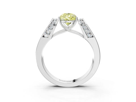 White gold Fancy Yellow Pear Cut Cut Diamond Channel Set Solitaire Ring with Four-Prong Setting_3