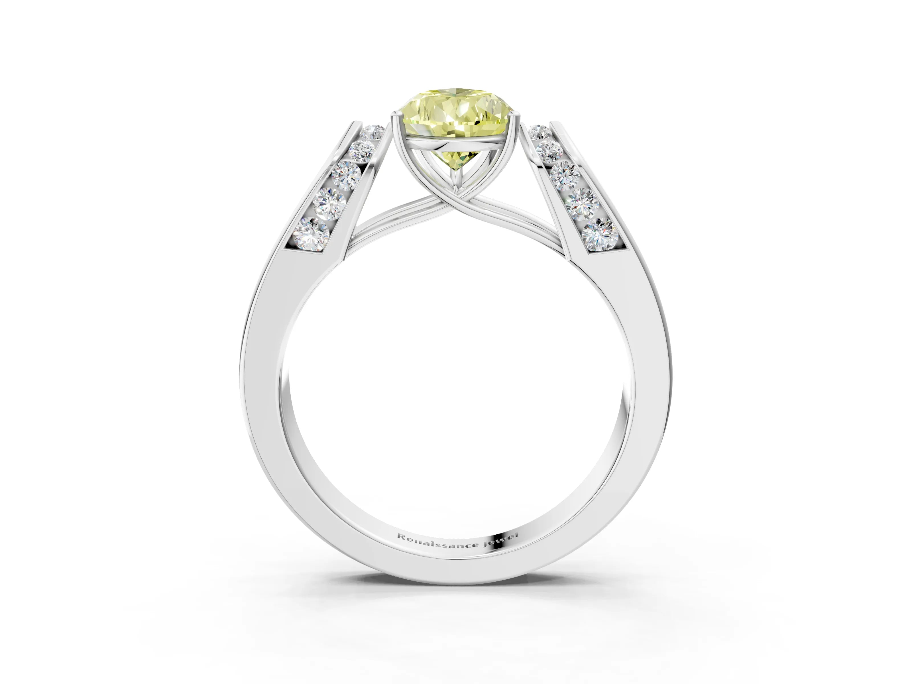 White gold Fancy Yellow Pear Cut Cut Diamond Channel Set Solitaire Ring with Four-Prong Setting_63
