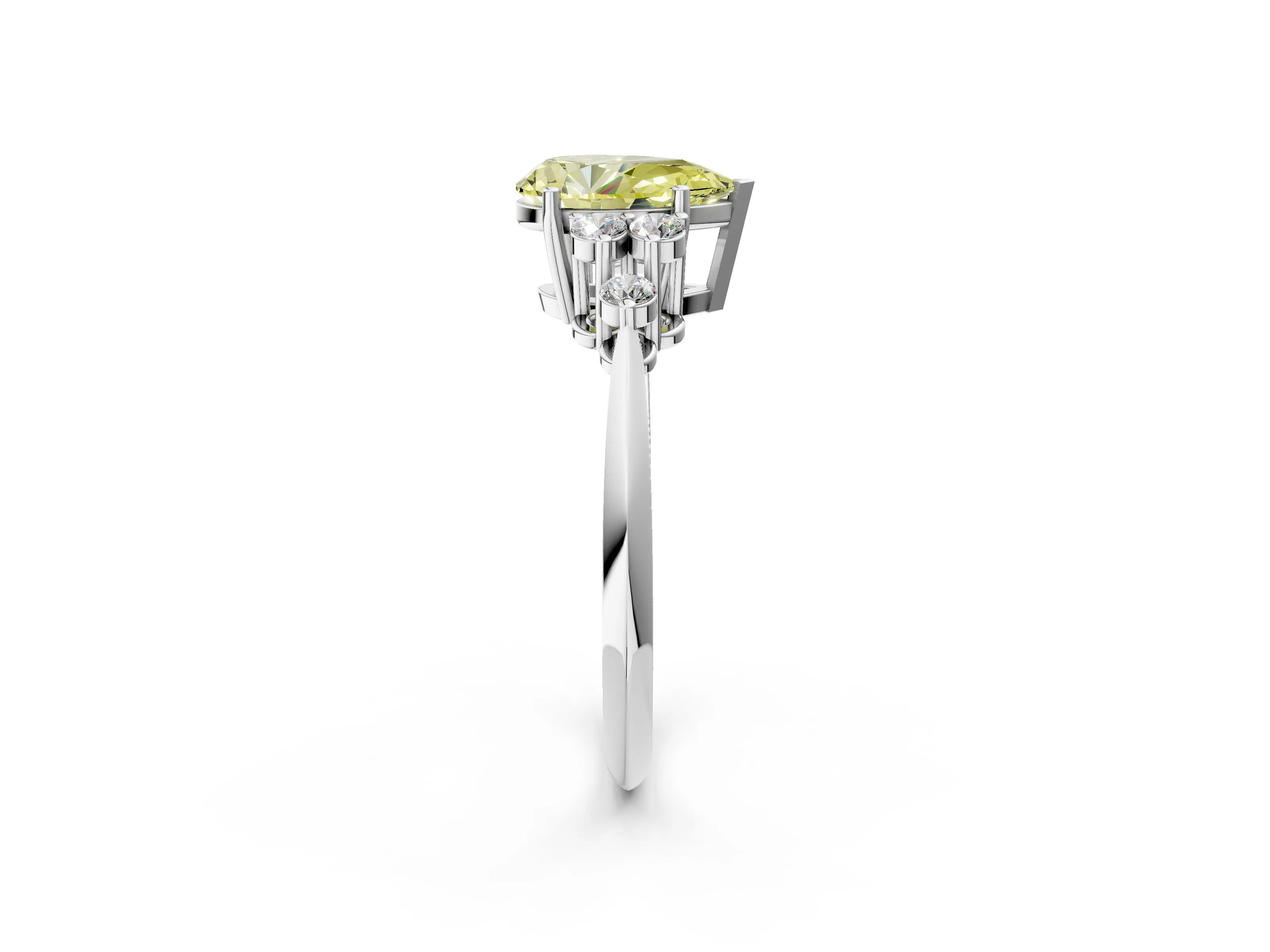 White gold Fancy Yellow Pear Cut Cut Diamond Cluster Ring with Solitaire Band and Four-Prong Setting_2
