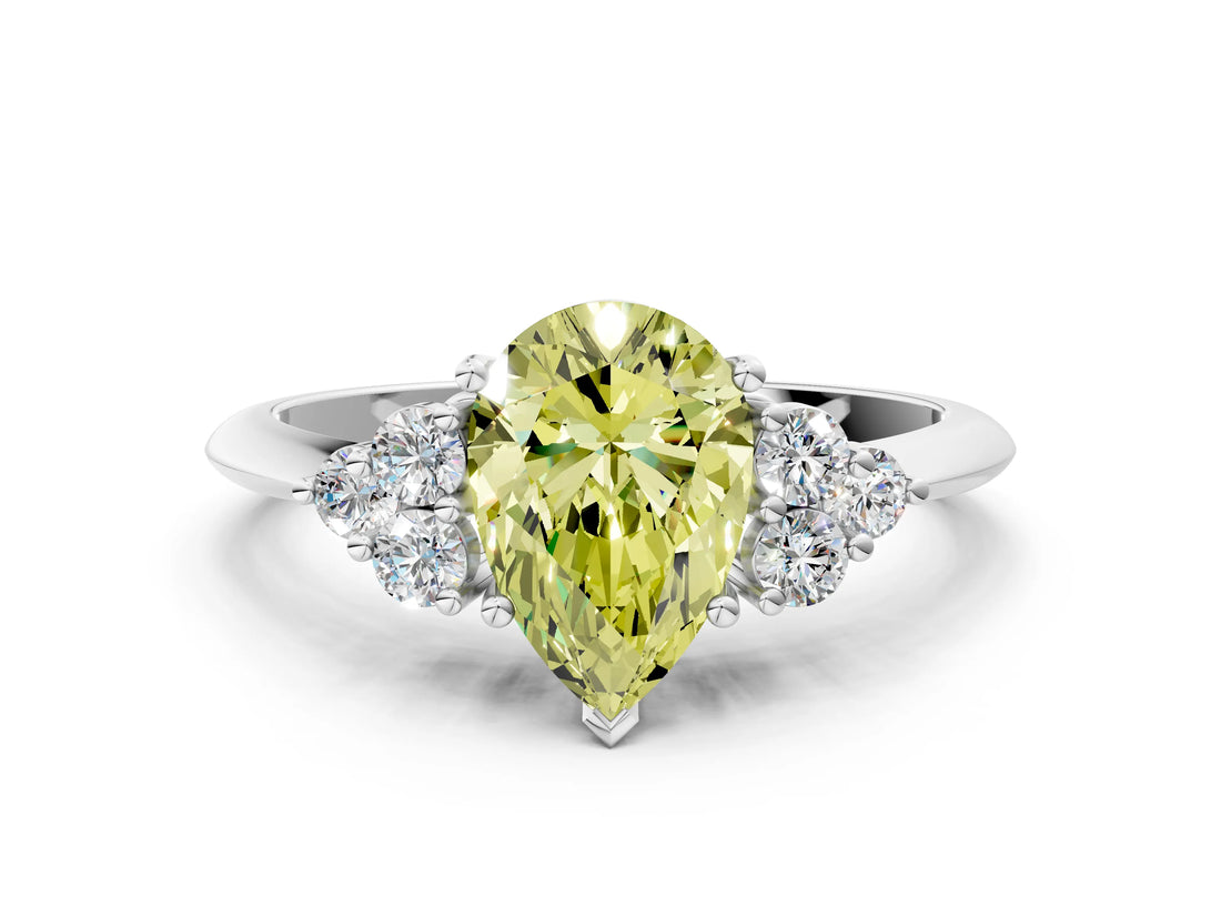 White gold Fancy Yellow Pear Cut Cut Diamond Cluster Ring with Solitaire Band and Four-Prong Setting_36