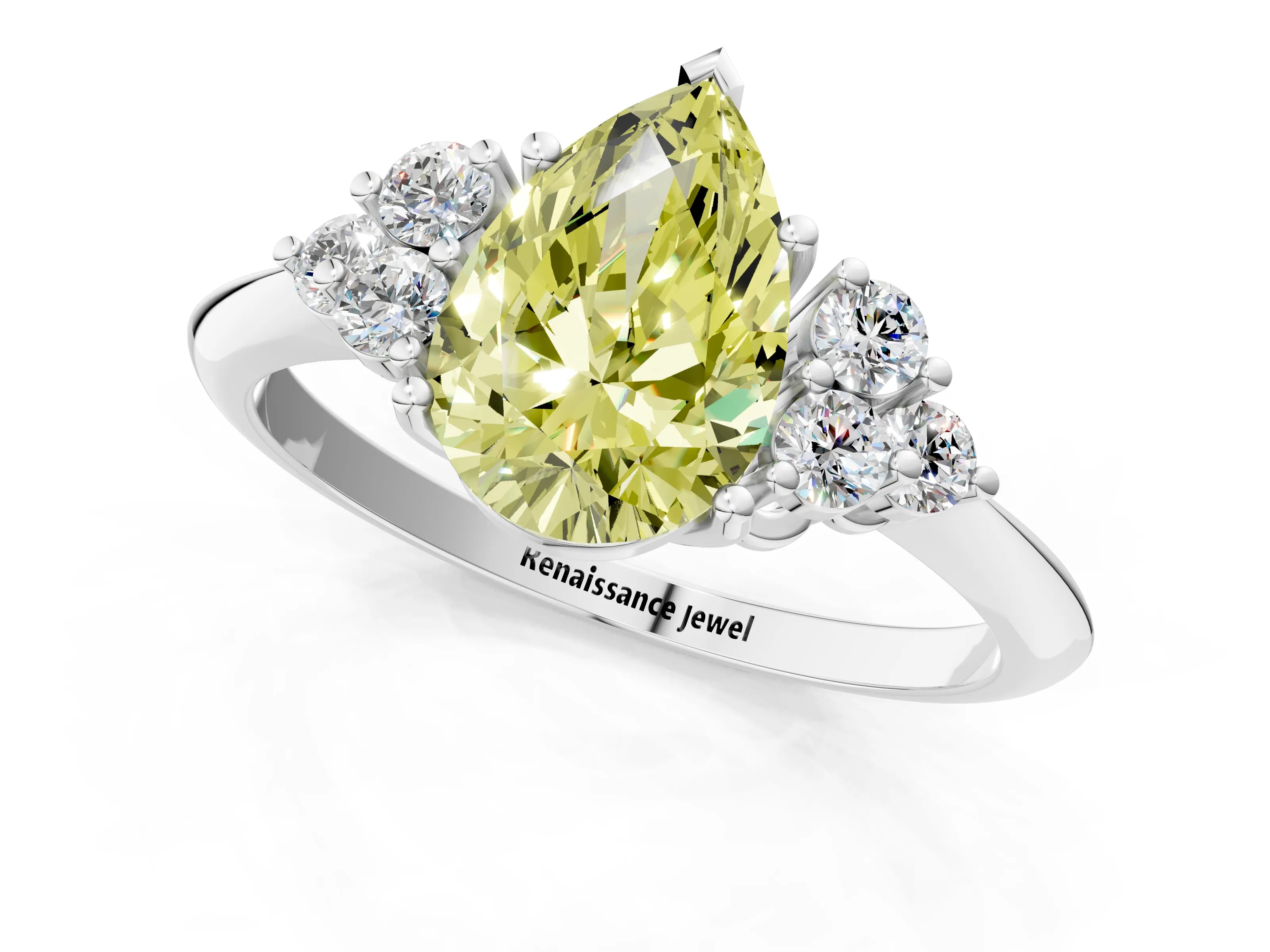 White gold Fancy Yellow Pear Cut Cut Diamond Cluster Ring with Solitaire Band and Four-Prong Setting_37