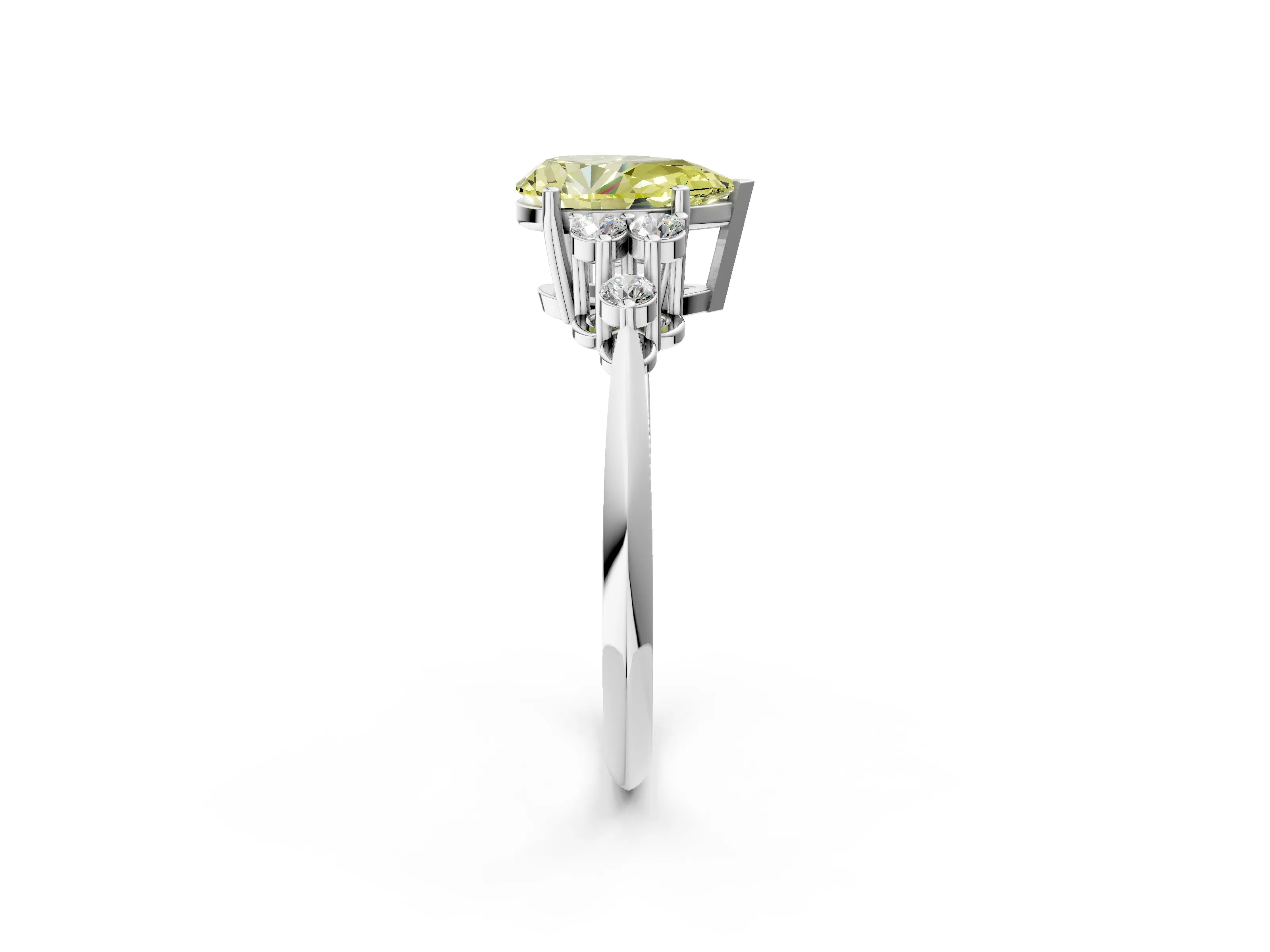 White gold Fancy Yellow Pear Cut Cut Diamond Cluster Ring with Solitaire Band and Four-Prong Setting_38