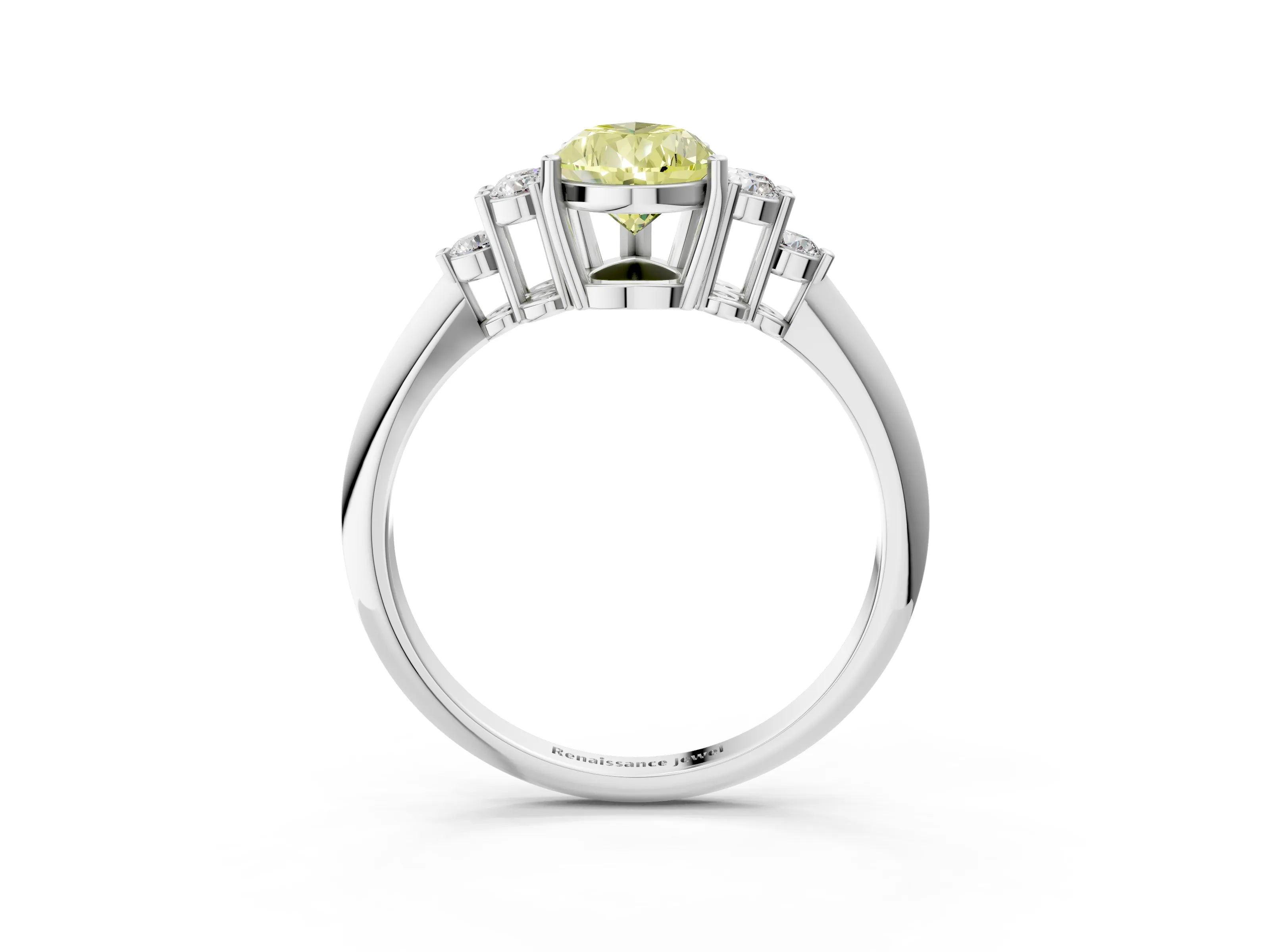 White gold Fancy Yellow Pear Cut Cut Diamond Cluster Ring with Solitaire Band and Four-Prong Setting_3
