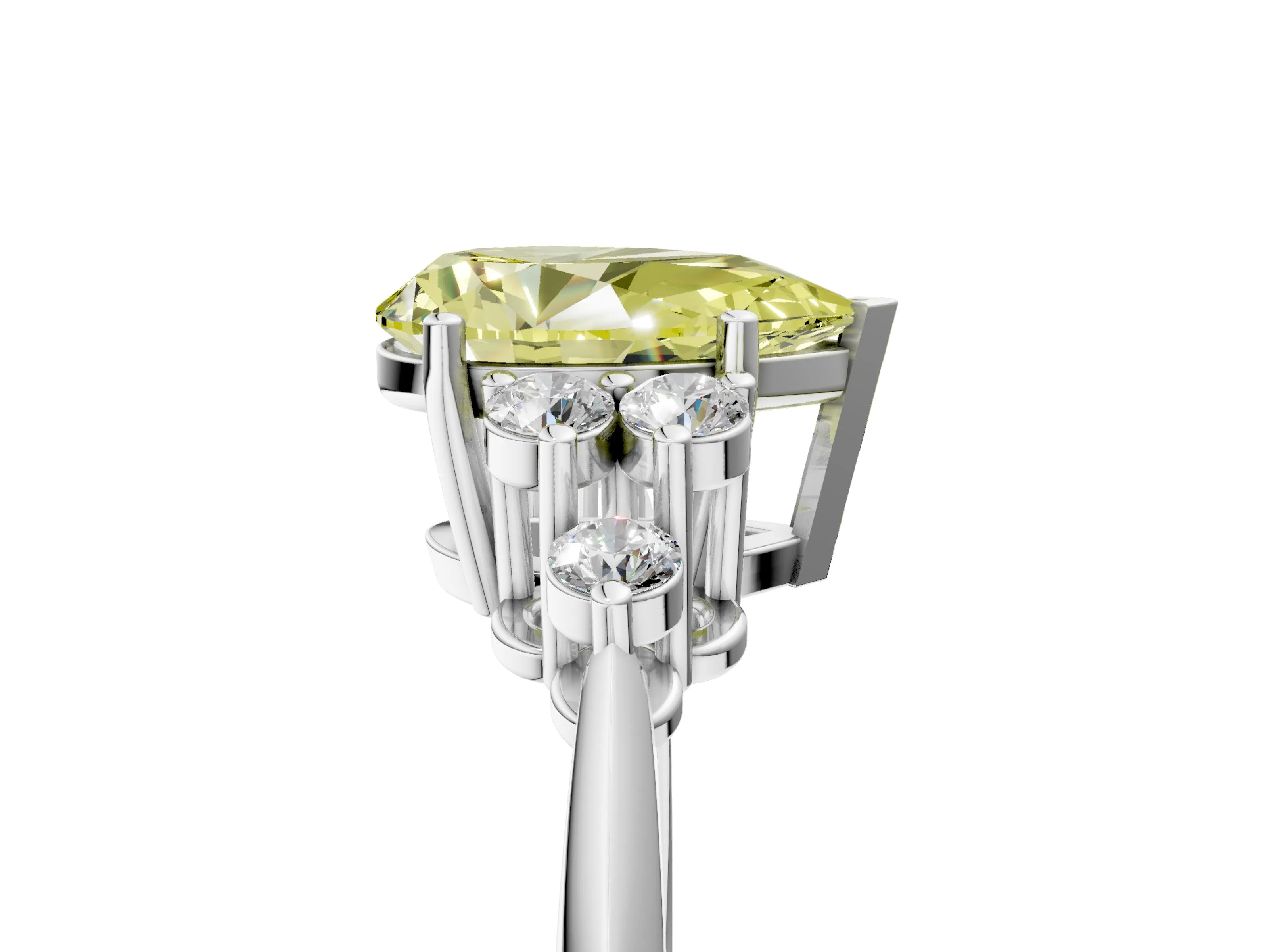 White gold Fancy Yellow Pear Cut Cut Diamond Cluster Ring with Solitaire Band and Four-Prong Setting_5