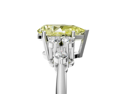 White gold Fancy Yellow Pear Cut Cut Diamond Cluster Ring with Solitaire Band and Four-Prong Setting_5