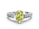 White gold Fancy Yellow Pear Cut Cut Diamond Milgrain Pave Band Four-Prong Setting Ring_15