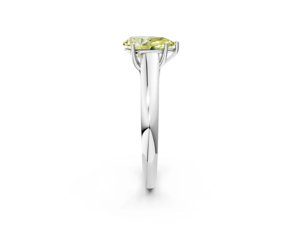 Platinum Fancy Yellow Pear Cut Cut Diamond Solitaire Engagement Ring with Tapered Plain Band and Four-Prong Setting