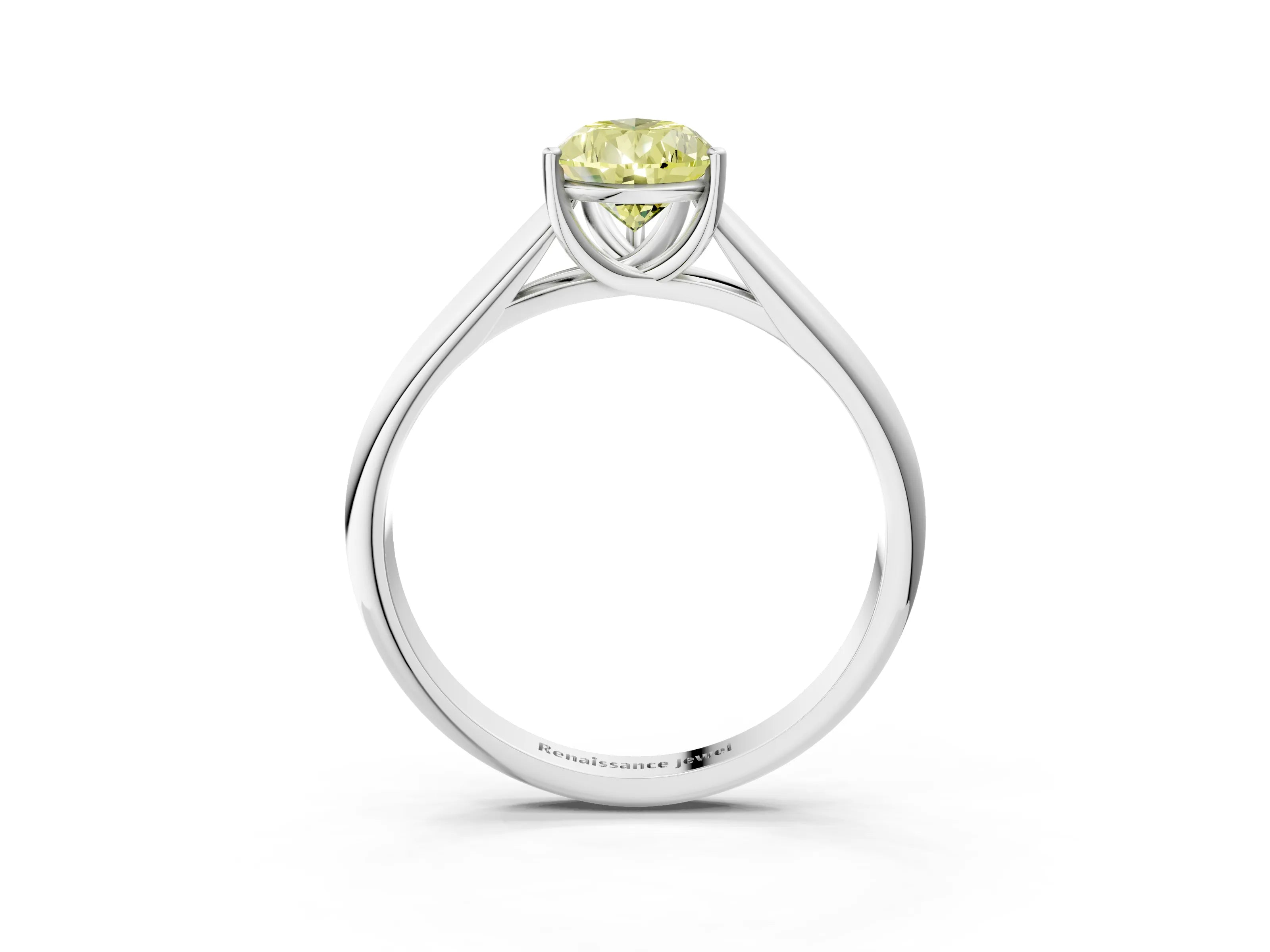 White gold Fancy Yellow Pear Cut Cut Diamond Solitaire Engagement Ring with Tapered Plain Band and Four-Prong Setting_15