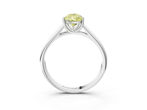 Platinum Fancy Yellow Pear Cut Cut Diamond Solitaire Engagement Ring with Tapered Plain Band and Four-Prong Setting