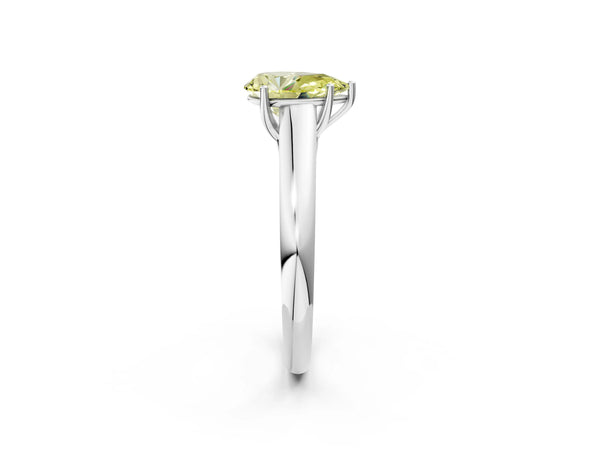 Platinum Fancy Yellow Pear Cut Cut Diamond Solitaire Engagement Ring with Tapered Plain Band and Four-Prong Setting