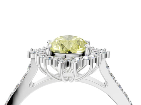 White gold Fancy Yellow Pear Cut Cut Diamond Sunburst Halo Engagement Ring with Pavé Band_4