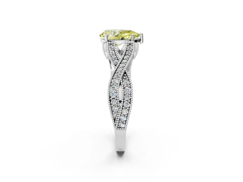 White gold Fancy Yellow Pear Cut Cut Diamond Twisted Band with Milgrain Pave Setting and Four-Prong Setting_14