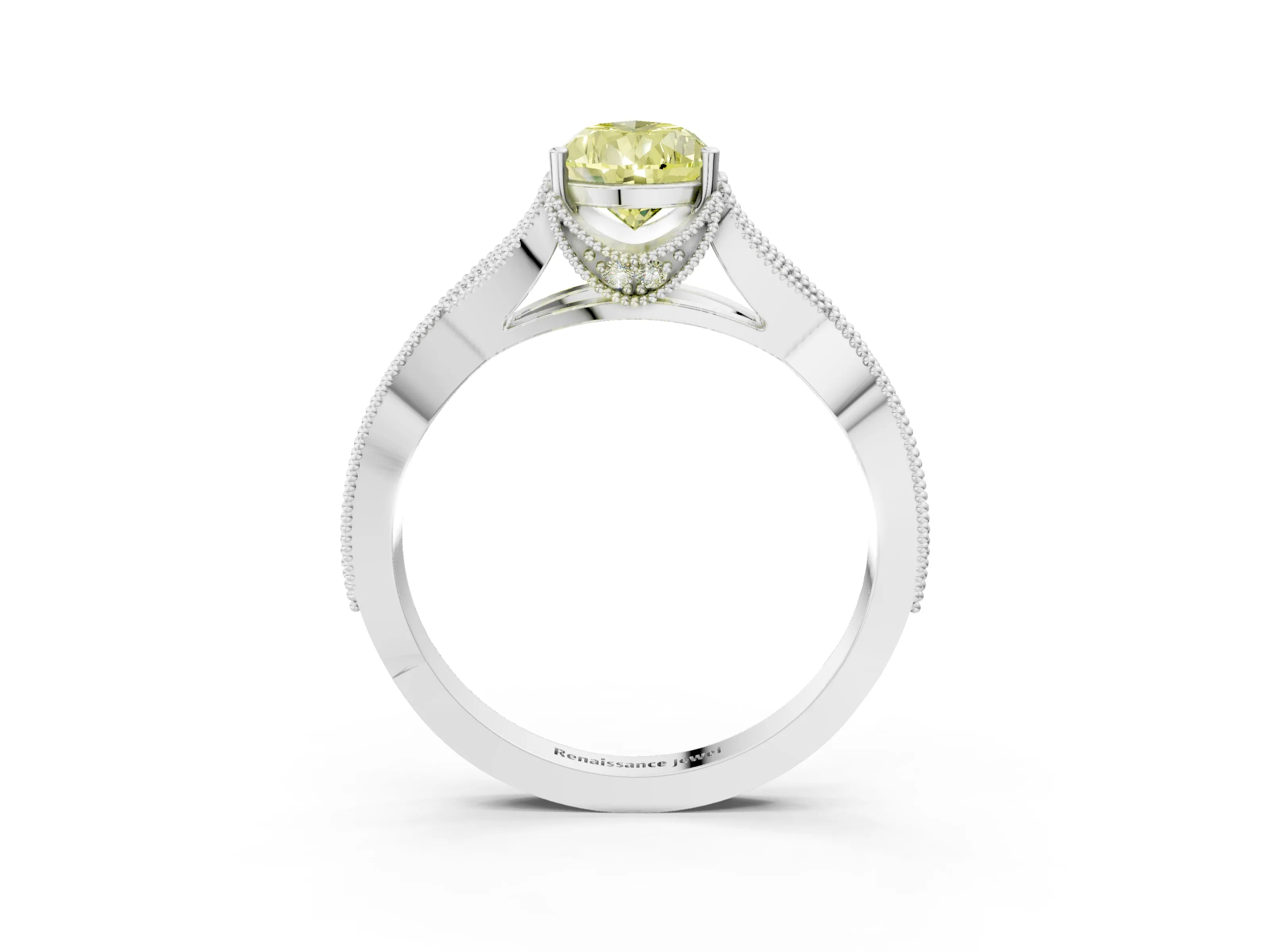 White gold Fancy Yellow Pear Cut Cut Diamond Twisted Band with Milgrain Pave Setting and Four-Prong Setting_15