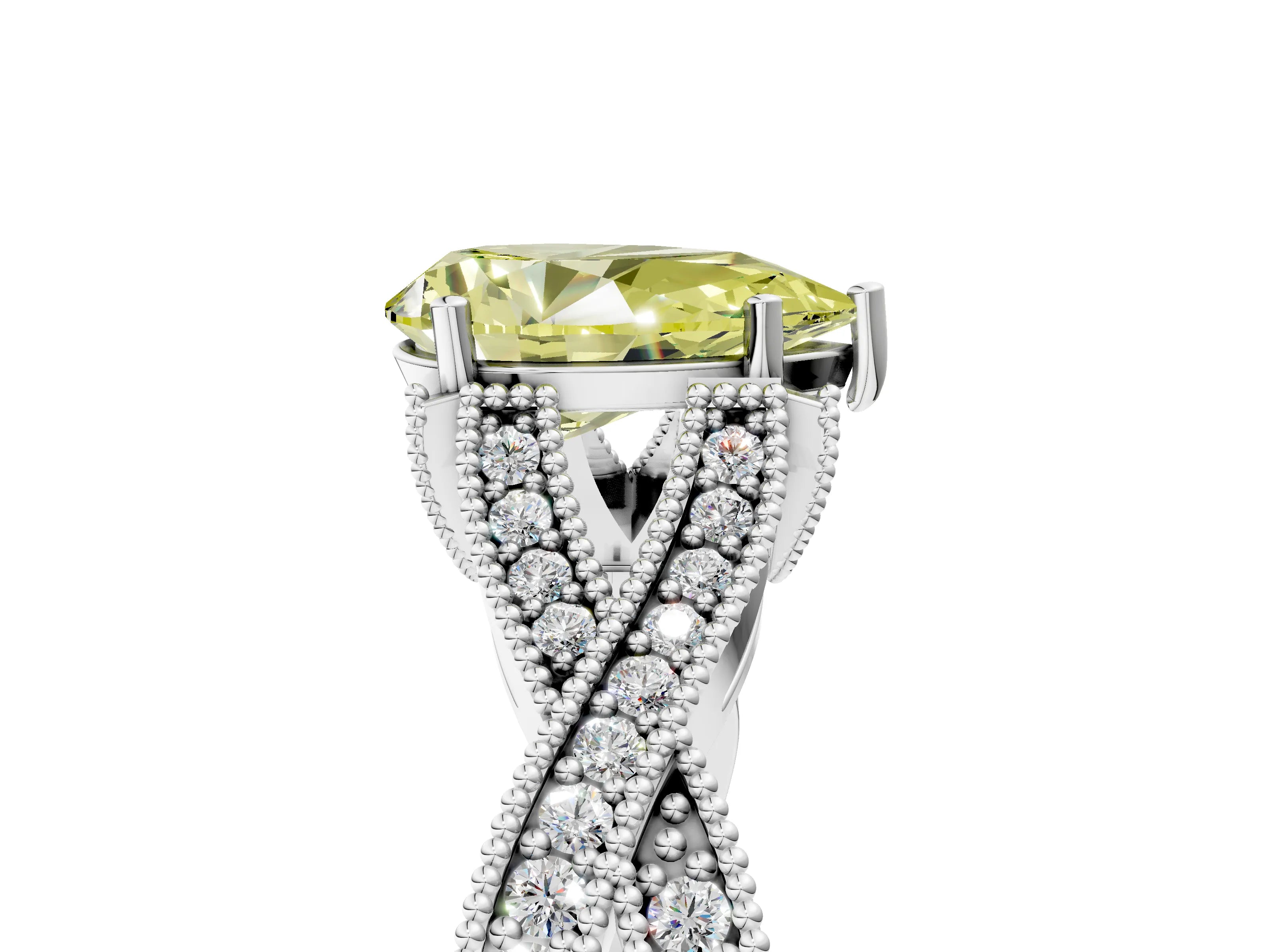 White gold Fancy Yellow Pear Cut Cut Diamond Twisted Band with Milgrain Pave Setting and Four-Prong Setting_17